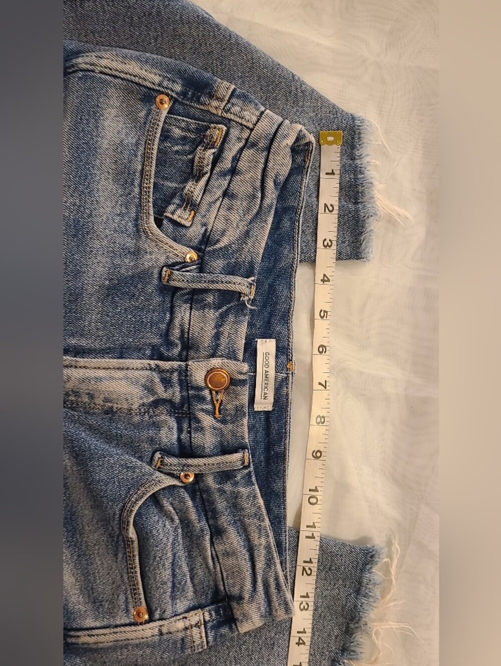 Good American Good Curve Women's Deconstructed Hem Blue Straight Leg Jeans, 29/8 - Picture 3 of 10